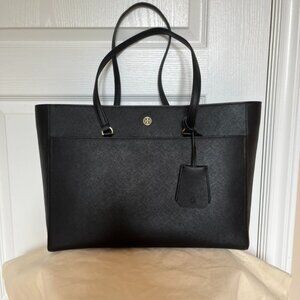 TORY BURCH ROBINSON BLACK LEATHER TOTE
